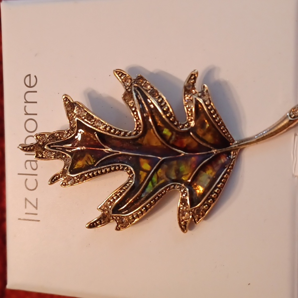 Vintage Liz Claiborne Pin Brooch - Signed - Bronze and Gold Leaf